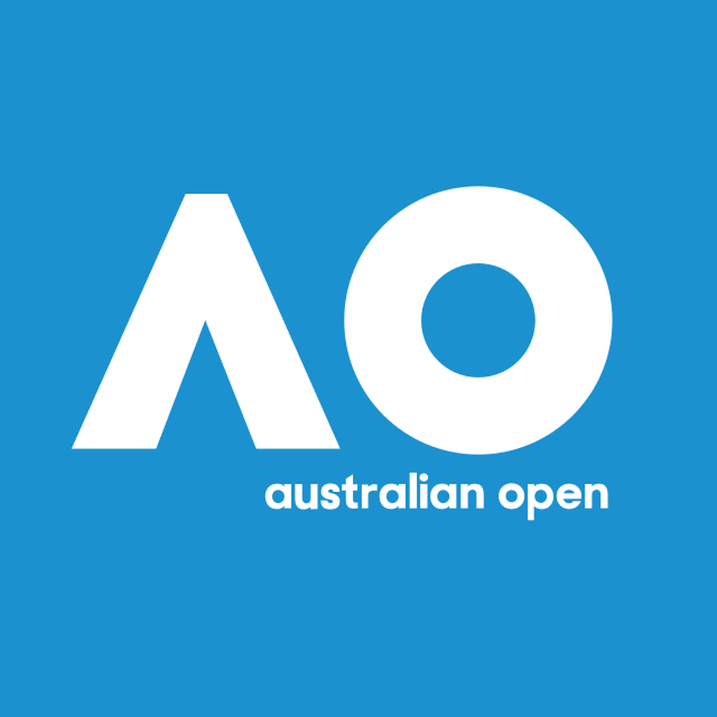 Logo do Australian Open 2024, escrito em letras brancas em meio a um fundo azul.