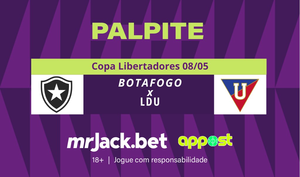 Representação gráfica com as imagens dos escudos de Botafogo x LDU para o jogo da Copa Libertadores da América.
