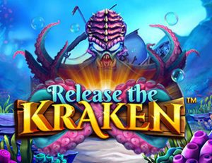 Tela do jogo Release the Kraken, com o kraken roxo no fundo do mar.